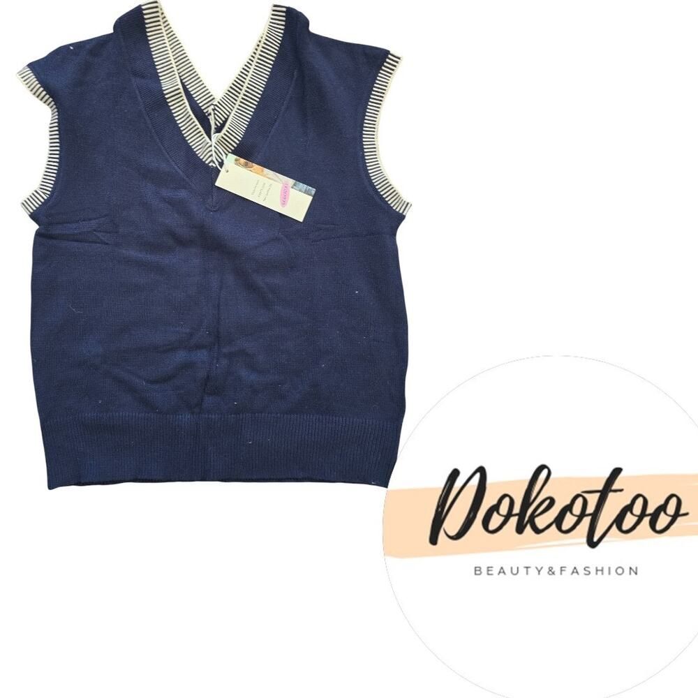 Dokotoo Navy Sweater Vest Womens V Neck Sleeveless Preppy Knit Small